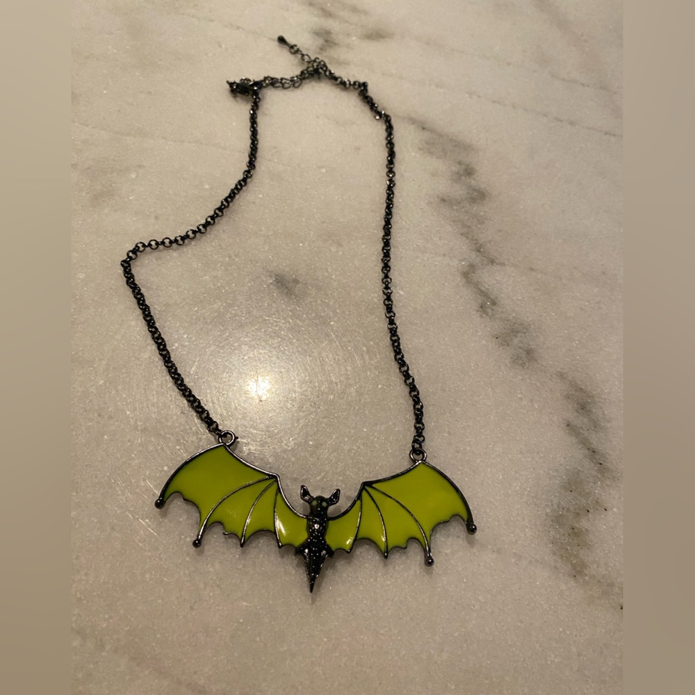 Lime Green Bat Pendant Necklace